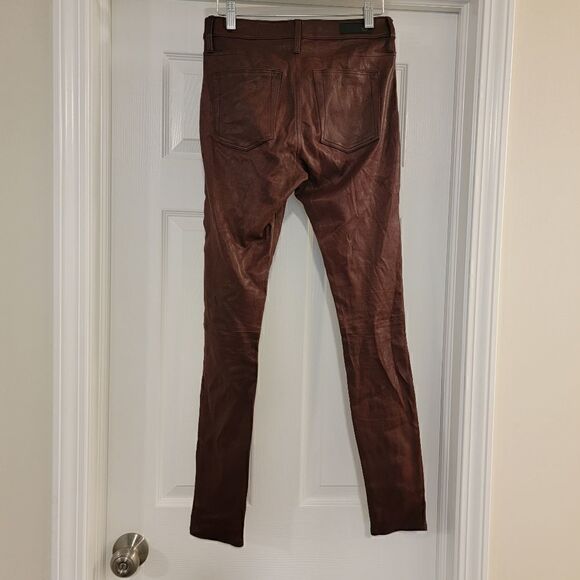 AG Pants Lamb Leather Farrah Skinny High Rise Wine Soft Saks Fifth Avenue sz 26 - Picture 2 of 6